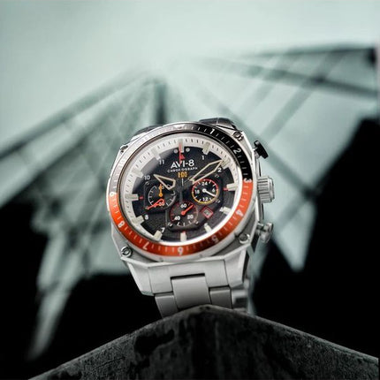 AVI-8 Hawker Hunter Atlas Dual Time Chronograph Raven Schwarzes Zifferblatt Quarz AV-4100-11 Herrenuhr