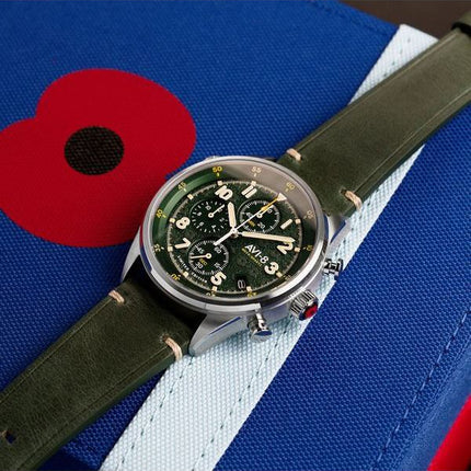 AVI-8 Flyboy Royal British Legion Tri-Service Chronograph Limited Edition Marlborough Lines Grünes Zifferblatt Quarz AV-4102-RBL