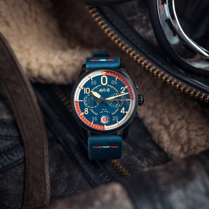 AVI-8 Spitfire P8331 Laguna Chronograph Limited Edition Sumatra Blaues Zifferblatt Quarz AV-4105-01 Herrenuhr