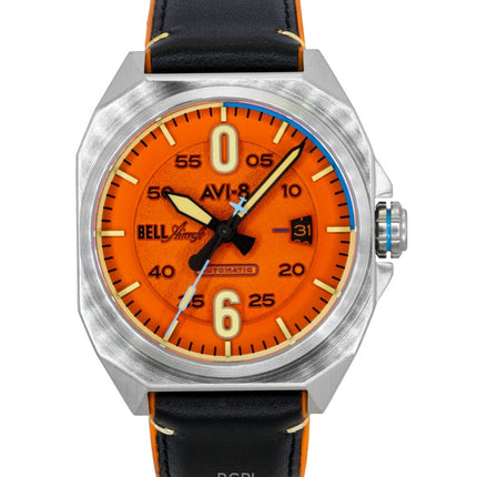 AVI-8 Bell X-1 Machbuster Kautschuk- und Lederarmband Retro Orange Zifferblatt Automatik AV-4115-02 Herrenuhr