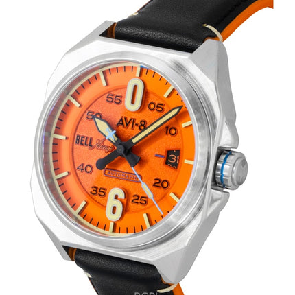 AVI-8 Bell X-1 Machbuster Kautschuk- und Lederarmband Retro Orange Zifferblatt Automatik AV-4115-02 Herrenuhr