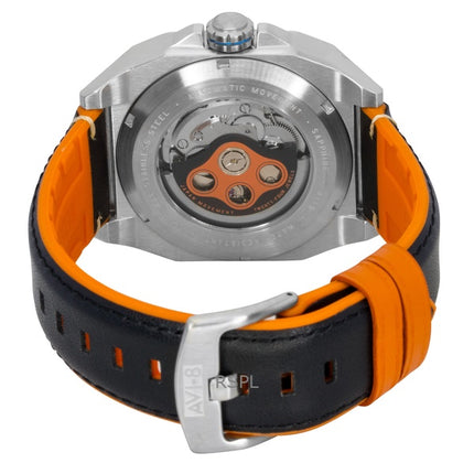 AVI-8 Bell X-1 Machbuster Kautschuk- und Lederarmband Retro Orange Zifferblatt Automatik AV-4115-02 Herrenuhr