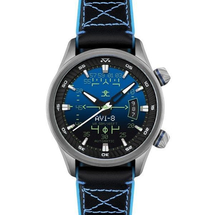 AVI-8 Hawker Harrier HUD Lederarmband Farbverlauf Blaues Zifferblatt Automatik AV-4117-01 Herrenuhr