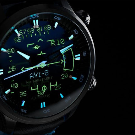 AVI-8 Hawker Harrier HUD Lederarmband Farbverlauf Blaues Zifferblatt Automatik AV-4117-01 Herrenuhr