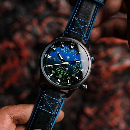 AVI-8 Hawker Harrier HUD Lederarmband Farbverlauf Blaues Zifferblatt Automatik AV-4117-01 Herrenuhr
