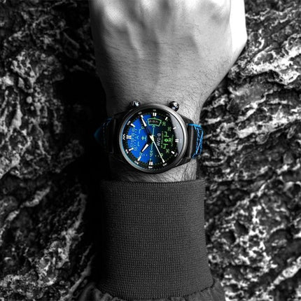 AVI-8 Hawker Harrier HUD Lederarmband Farbverlauf Blaues Zifferblatt Automatik AV-4117-01 Herrenuhr