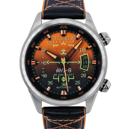 AVI-8 Hawker Harrier HUD Kautschuk- und Lederarmband Farbverlauf Orange Zifferblatt Automatik AV-4117-03 Herrenuhr