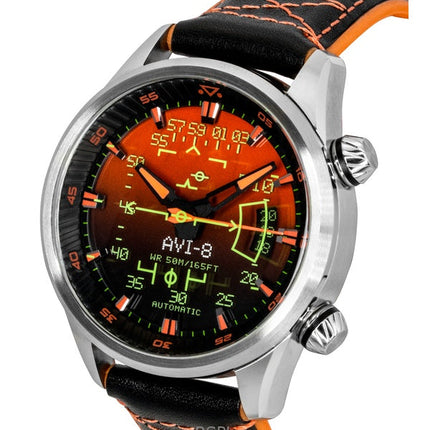 AVI-8 Hawker Harrier HUD Kautschuk- und Lederarmband Farbverlauf Orange Zifferblatt Automatik AV-4117-03 Herrenuhr