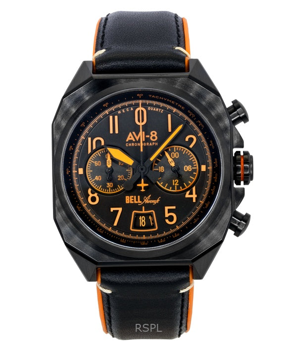 AVI-8 Bell X-1 Machbuster Chronograph Super Sonic Schwarzes Gummi- und Lederarmband Schwarzes Zifferblatt Quarz AV-4118-04 Herrenuhr