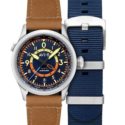 AVI-8 Flyboy Wingman Worldtimer GMT Atlantic Blue Dial Automatik AV-4120-01 Herrenuhr mit extra Armband