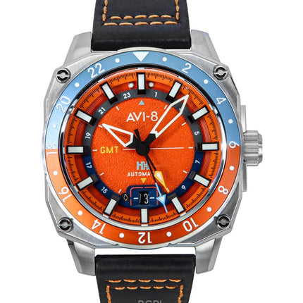 AVI-8 Hawker Hunter Atlas GMT orangerotes Lederarmband orangefarbenes Zifferblatt Automatik AV-4122-06 Herrenuhr
