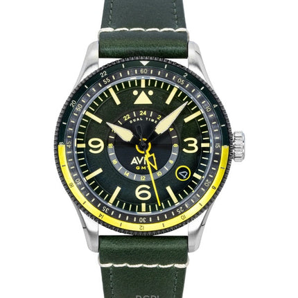 AVI-8 Flyboy Airmaster GMT Rumpf Grünes Lederarmband Grünes Zifferblatt Automatik AV-4128-03 Herrenuhr