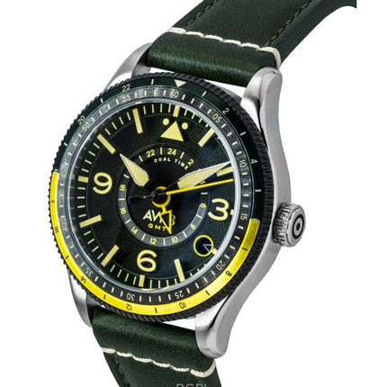 AVI-8 Flyboy Airmaster GMT Rumpf Grünes Lederarmband Grünes Zifferblatt Automatik AV-4128-03 Herrenuhr