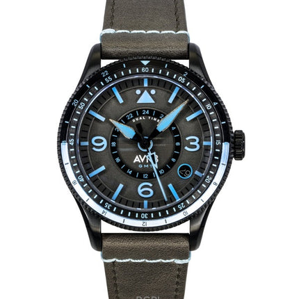 AVI-8 Flyboy Airmaster GMT Lederarmband Graues Zifferblatt Automatik AV-4128-05 Herrenuhr