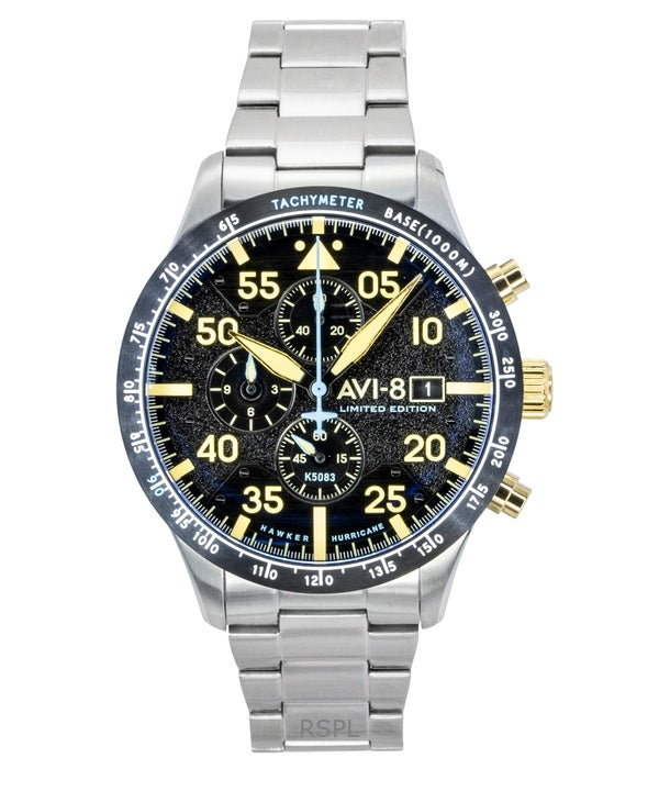 AVI-8 Hawker Hurricane Chronograph Limited Edition Herrenuhr mit schwarzem Zifferblatt, Quarzwerk, AV-4130-11, inklusive zusätzlichem Armband