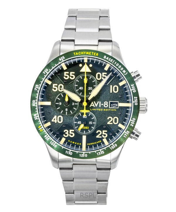 AVI-8 Hawker Hurricane Chronograph Limited Edition Herrenuhr mit grünem Zifferblatt, Quarzwerk, AV-4130-33, inklusive zusätzlichem Armband