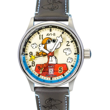 AVI-8 Hawker Hurricane Kent GMT Limited Edition Herrenuhr mit cremefarbenem und rotem Zifferblatt, Automatik, AV-4136-03