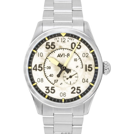 AVI-8 Spitfire Typ 300 Pilotenpanel Edelstahl Cremefarbenes Zifferblatt Automatik AV-4147-33 Herrenuhr