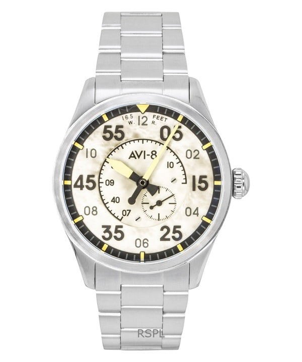 AVI-8 Spitfire Typ 300 Pilotenpanel Edelstahl Cremefarbenes Zifferblatt Automatik AV-4147-33 Herrenuhr
