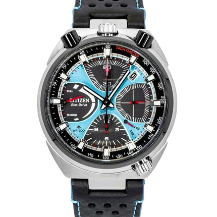 Citizen Promaster Limited Edition Chronograph mit Lederarmband, blauem Zifferblatt, Eco-Drive Taucheruhr AV0106-01L, wasserdicht bis 200 m, Herrenuhr