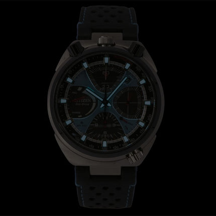 Citizen Promaster Limited Edition Chronograph mit Lederarmband, blauem Zifferblatt, Eco-Drive Taucheruhr AV0106-01L, wasserdicht bis 200 m, Herrenuhr
