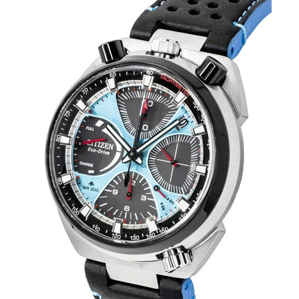 Citizen Promaster Limited Edition Chronograph mit Lederarmband, blauem Zifferblatt, Eco-Drive Taucheruhr AV0106-01L, wasserdicht bis 200 m, Herrenuhr