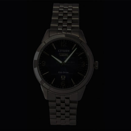 Citizen Rolan Edelstahl Blaues Zifferblatt Eco-Drive AW0150-53L 100M Herrenuhr