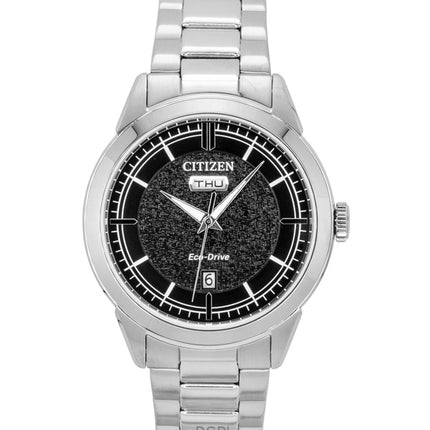Citizen Eco-Drive Herrenuhr aus Edelstahl mit schwarzem Zifferblatt, Modell AW0151-85E, wasserdicht bis 100 m