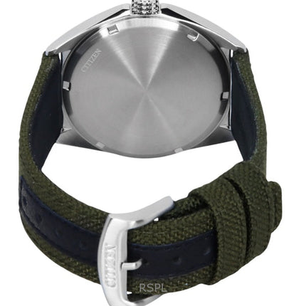 Citizen Eco-Drive Herrenuhr mit grünem Nylonarmband und weißem Zifferblatt AW1571-09A 100M