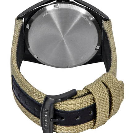 Citizen Eco-Drive Herrenuhr mit grünem Nylonarmband und schwarzem Zifferblatt AW1575-08E, 100 m