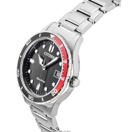 Citizen Eco-Drive Unisex-Armbanduhr, Edelstahl, schwarzes Zifferblatt, AW1820-81E, 100 M