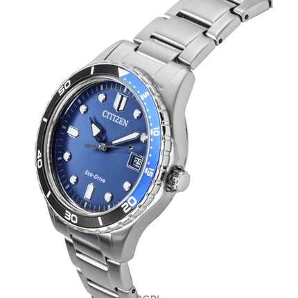 Citizen Eco-Drive Unisex-Armbanduhr, Edelstahl, blaues Zifferblatt, AW1821-89L, 100 M