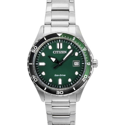 Citizen Eco-Drive Unisex-Armbanduhr, Edelstahl, grünes Zifferblatt, AW1828-80X, 100 M
