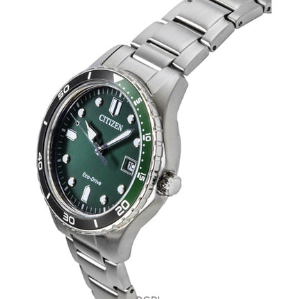 Citizen Eco-Drive Unisex-Armbanduhr, Edelstahl, grünes Zifferblatt, AW1828-80X, 100 M