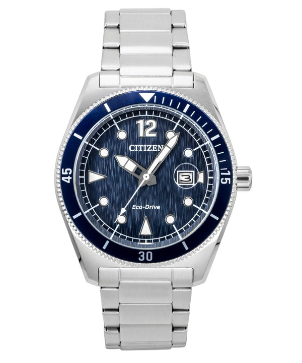 Citizen Eco-Drive Edelstahl Blaues Zifferblatt Solar AW1881-52L 100M Herrenuhr