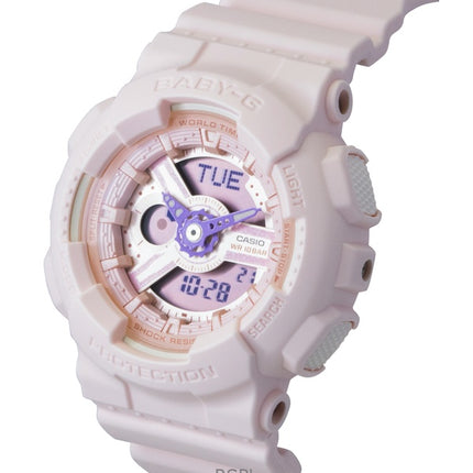 Casio Baby-G Analog-Digital Damenuhr mit Kunstharzarmband, rosa Zifferblatt, Quarzwerk, BA-110AH-4A, wasserdicht bis 100 m