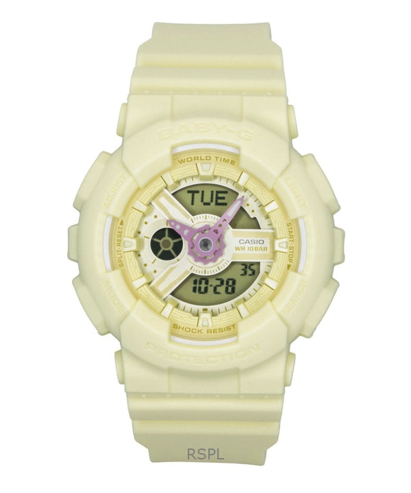 Casio Baby-G Analog-Digital Damenuhr mit Harzarmband, gelbem Zifferblatt, Quarzwerk, BA-110AH-9A, wasserdicht bis 100 m