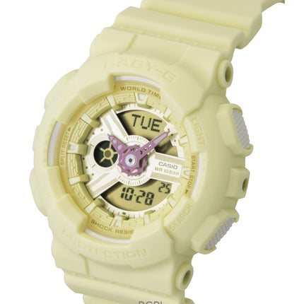 Casio Baby-G Analog-Digital Damenuhr mit Harzarmband, gelbem Zifferblatt, Quarzwerk, BA-110AH-9A, wasserdicht bis 100 m