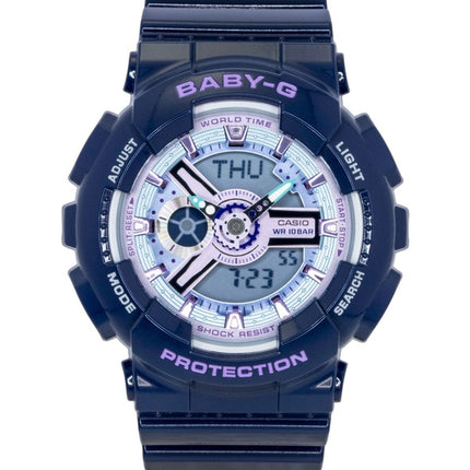 Casio Baby-G Analog-Digital Damenuhr mit Harzarmband, blauem Zifferblatt, Quarzwerk, BA-110MC-2A, wasserdicht bis 100 m