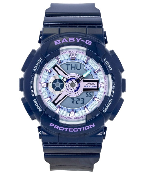 Casio Baby-G Analog-Digital Damenuhr mit Harzarmband, blauem Zifferblatt, Quarzwerk, BA-110MC-2A, wasserdicht bis 100 m
