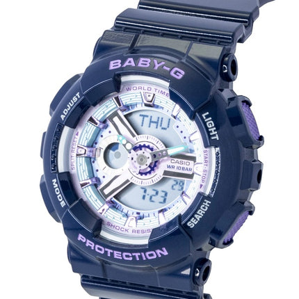 Casio Baby-G Analog-Digital Damenuhr mit Harzarmband, blauem Zifferblatt, Quarzwerk, BA-110MC-2A, wasserdicht bis 100 m