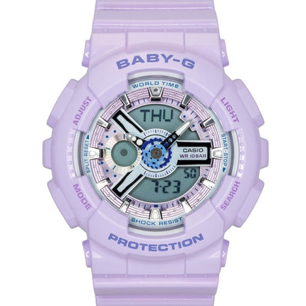 Casio Baby-G Analog-Digital Damenuhr mit Kunstharzarmband, lila Zifferblatt, Quarzwerk, BA-110MC-6A, wasserdicht bis 100 m