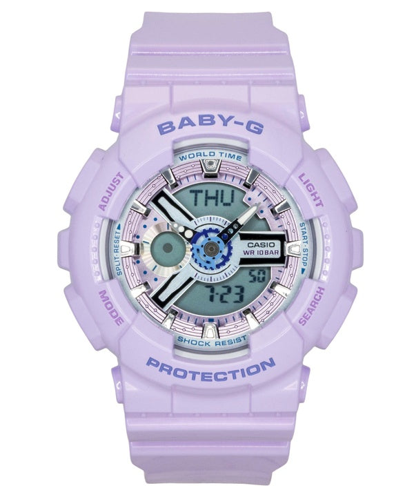 Casio Baby-G Analog-Digital Damenuhr mit Kunstharzarmband, lila Zifferblatt, Quarzwerk, BA-110MC-6A, wasserdicht bis 100 m