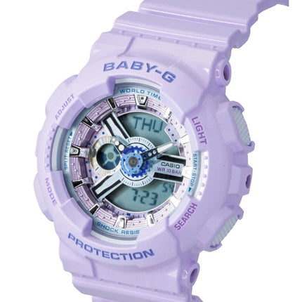 Casio Baby-G Analog-Digital Damenuhr mit Kunstharzarmband, lila Zifferblatt, Quarzwerk, BA-110MC-6A, wasserdicht bis 100 m