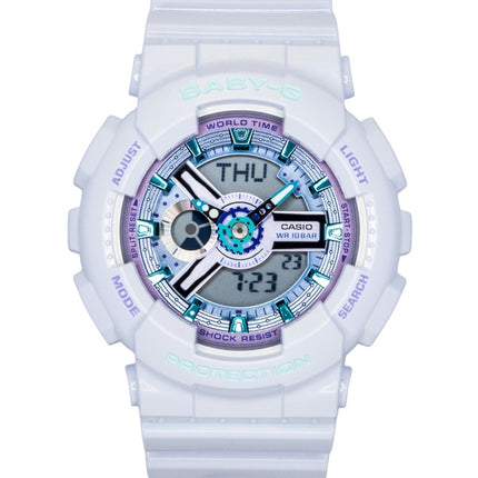 Casio Baby-G Analog-Digital Damenuhr mit Kunstharzarmband, weißem Zifferblatt, Quarzwerk, BA-110MC-7A, wasserdicht bis 100 m