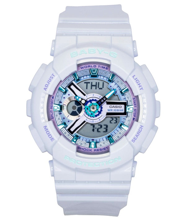 Casio Baby-G Analog-Digital Damenuhr mit Kunstharzarmband, weißem Zifferblatt, Quarzwerk, BA-110MC-7A, wasserdicht bis 100 m