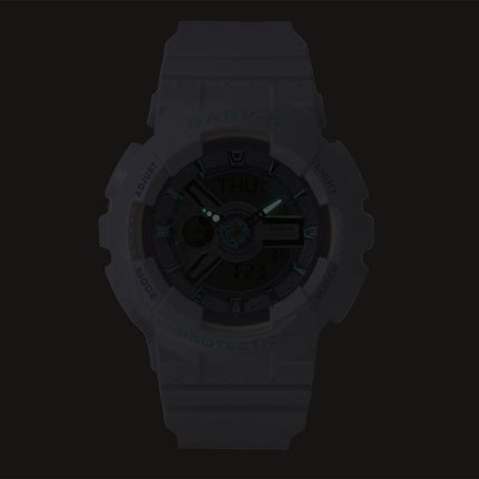 Casio Baby-G Analog-Digital Damenuhr mit Kunstharzarmband, weißem Zifferblatt, Quarzwerk, BA-110MC-7A, wasserdicht bis 100 m