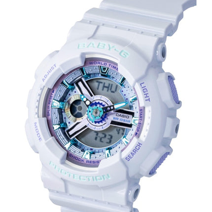 Casio Baby-G Analog-Digital Damenuhr mit Kunstharzarmband, weißem Zifferblatt, Quarzwerk, BA-110MC-7A, wasserdicht bis 100 m