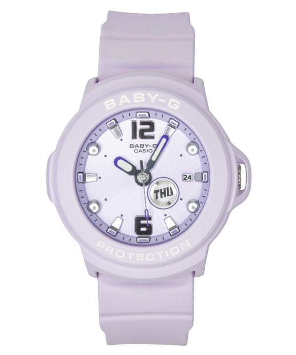 Casio Baby-G Plus Damenuhr, analog, aus Kunstharz, lila Zifferblatt, Quarzwerk, BGA-15K-6A, wasserdicht bis 100 m, mit verstellbarem Uhrenhalter