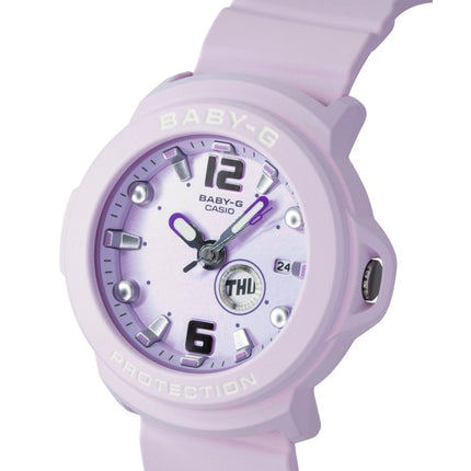 Casio Baby-G Plus Damenuhr, analog, aus Kunstharz, lila Zifferblatt, Quarzwerk, BGA-15K-6A, wasserdicht bis 100 m, mit verstellbarem Uhrenhalter
